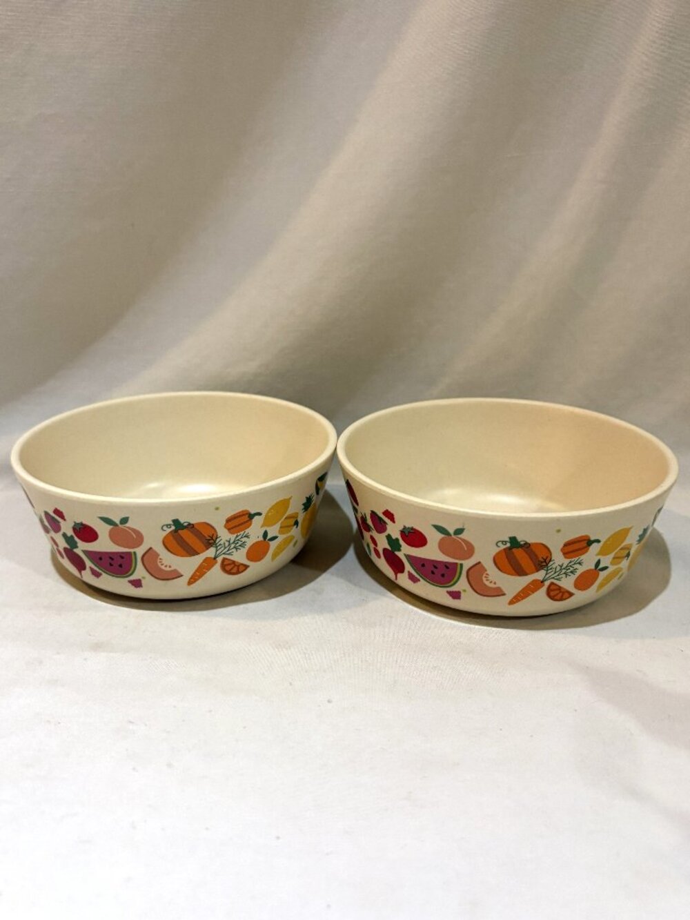 Pair of Pillowfort BPA Free Melamine Child Bowls 12 oz Fruits Vegetables Design